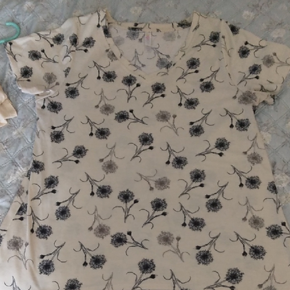 LuLaRoe Cream Top with Black Floral Design